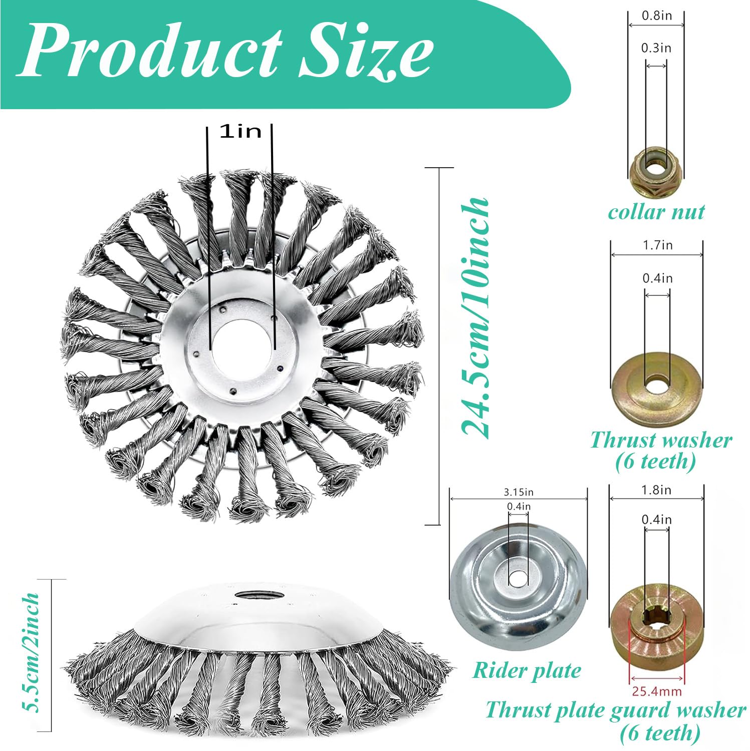Cabezal cortador de alambre de acero irrompible de 10 pulgadas, rueda resistente para malas hierbas para grietas de entrada, aceras, pavimentos y grandes áreas, cepillo giratorio universal, se adapta