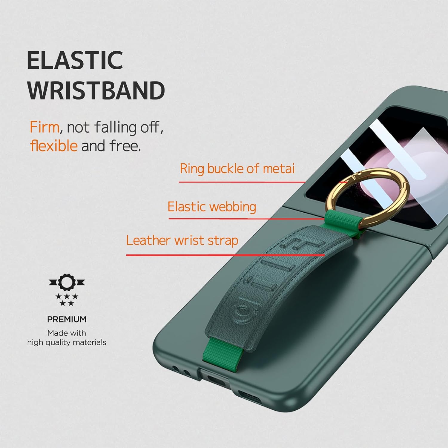 NINKI Strap Case for Samsung Galaxy Z Flip 6 with Ring & Screen Protector, Shockproof Hard Cover Flip Phone Case for Galaxy Z Flip 6, Green