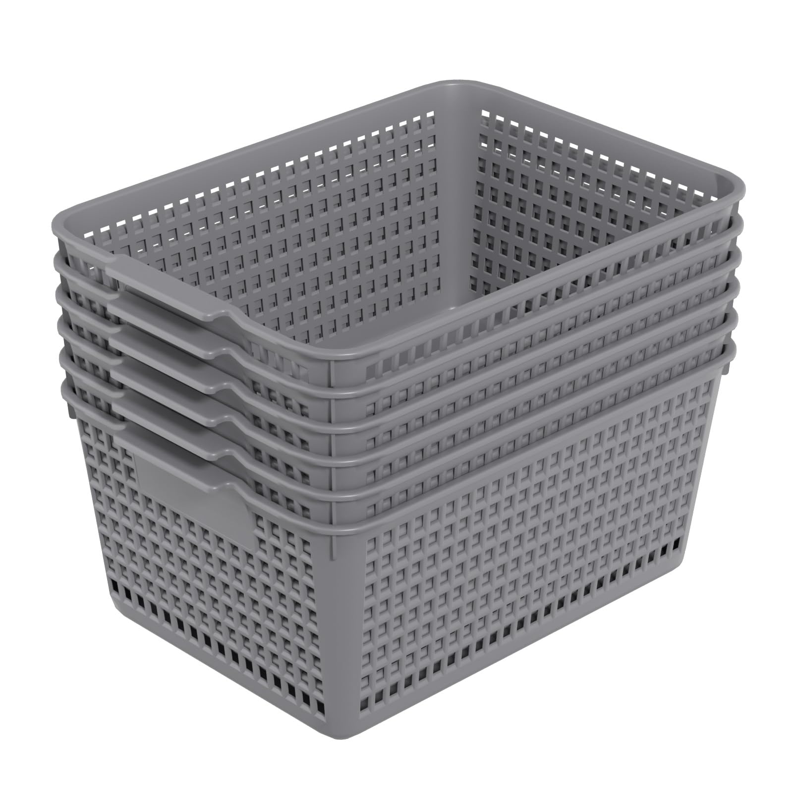 Jnktka Rectangle Storage Baskets for Shelves, Set of 6 Grey Plastic Baskets