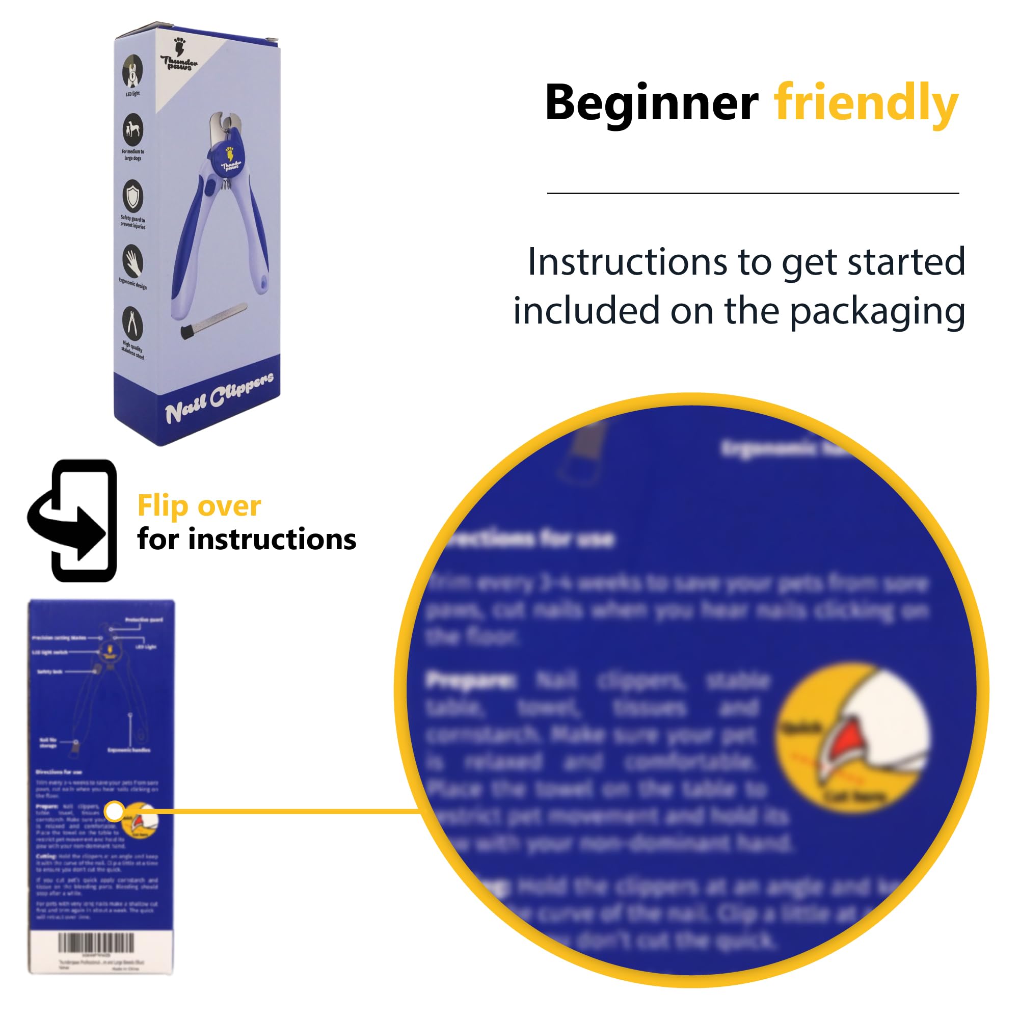 LED Dog Nail Clippers with Light, Trimmers with Protective Guard, Quick Sensor, Safety Lock and Nail File - Suitable for Large and Small Dogs & Cats (Blue, LED) - image 4