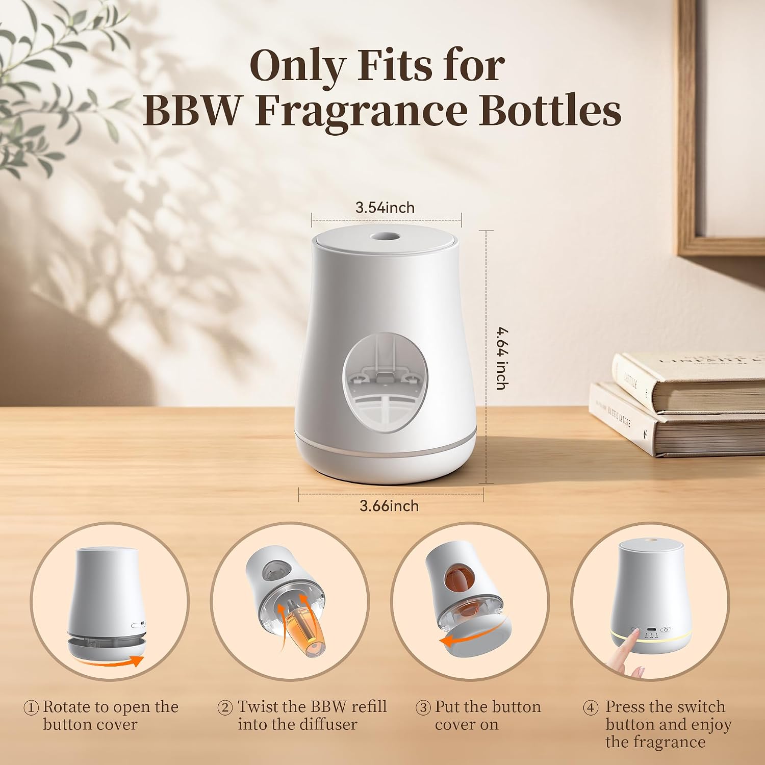 Fragrance Diffuser Compatible with Bath and Body Works Wallflowers, with 3 Modes Fragrance Concentrations and Soft Light, Type-C Charging Waterless Essential Oil Diffuser for Home