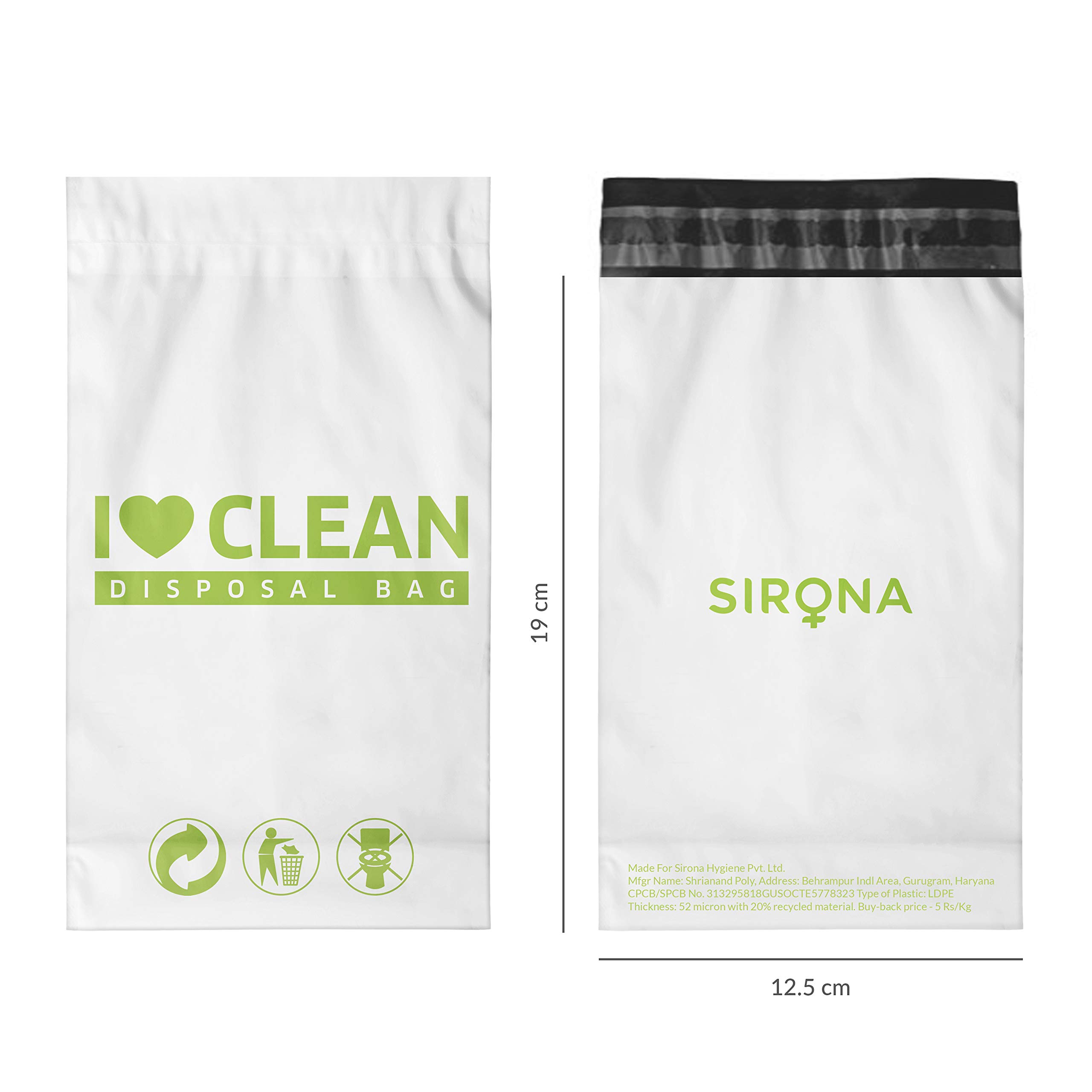 Sirona Sanitary Disposable Bags 75 Bags for Discreet Disposal of Tampons, Condoms, Diaper