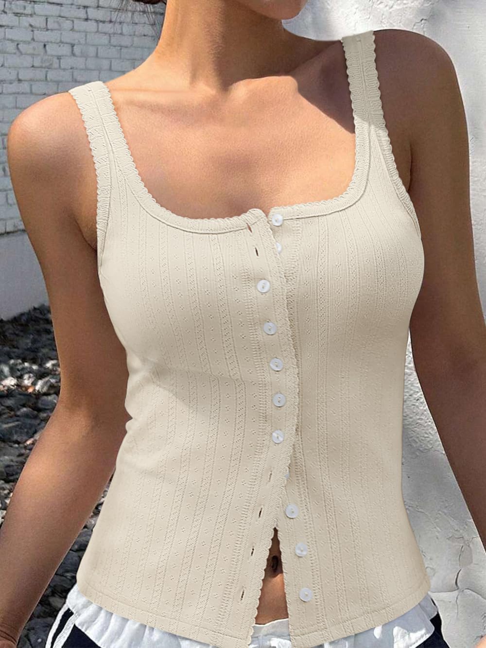 LUXVEER Women's Button Down Sexy Camisole Crop Tank Tops Scoop Neck Slim Shirts 2026 Summer Trendy Casual Work Outfits image 4