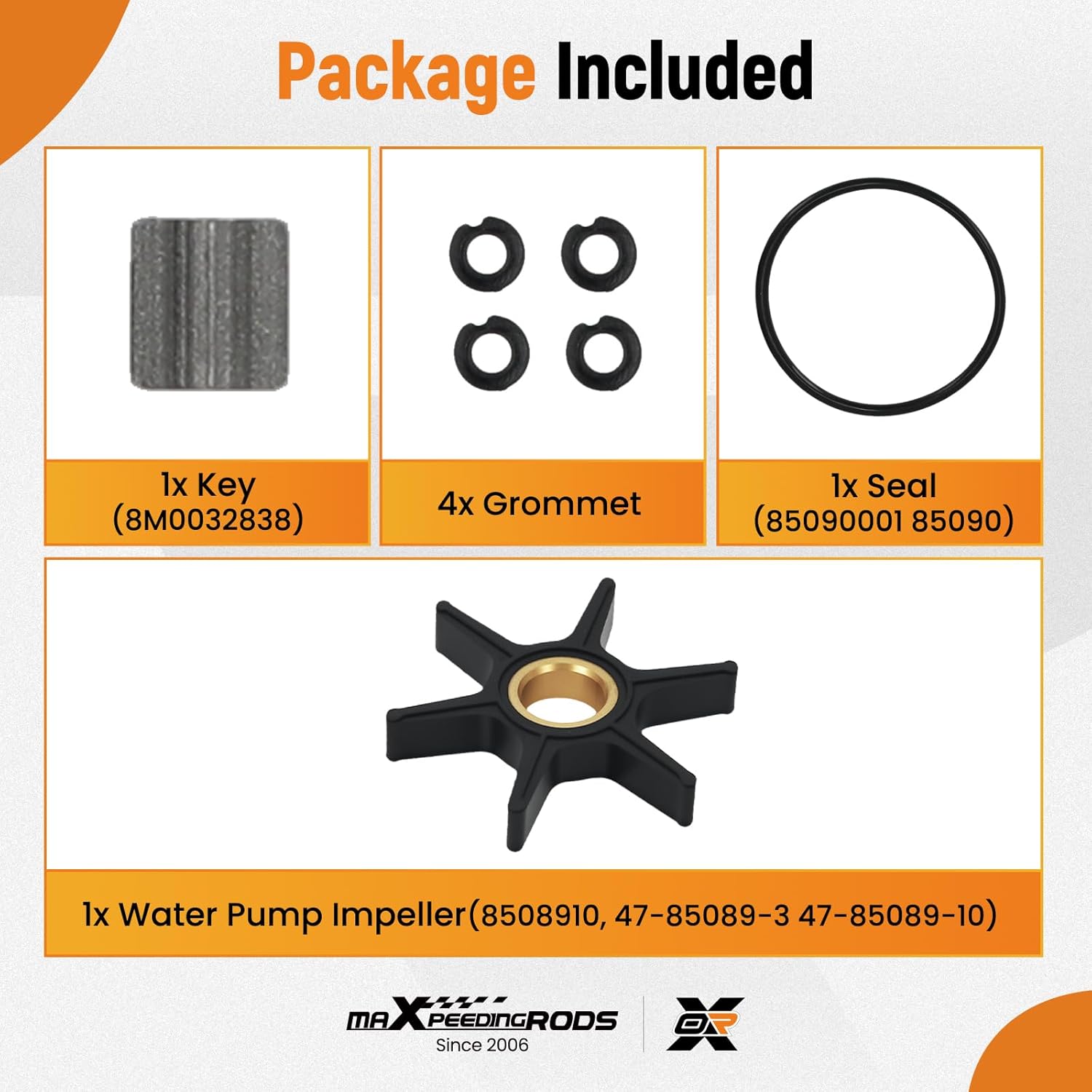 maXpeedingrods 99157T2 Water Pump Impeller Repair Kit for Mercury Mariner Bigfoot 9.9 15 18 20 25, 2 &4 Stroke motor Replacement 46-99157T2 85098A2
