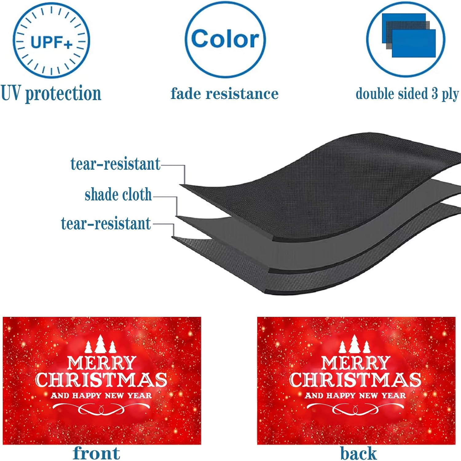 Merry Christmas Flags 3x5 Outdoor Double Sided 3 Ply Heavy Duty Christmas New Year Flags Banner for Outside with 2 Brass Grommets UV protection Fade Resistant for Indoor Outdoor - Image 2