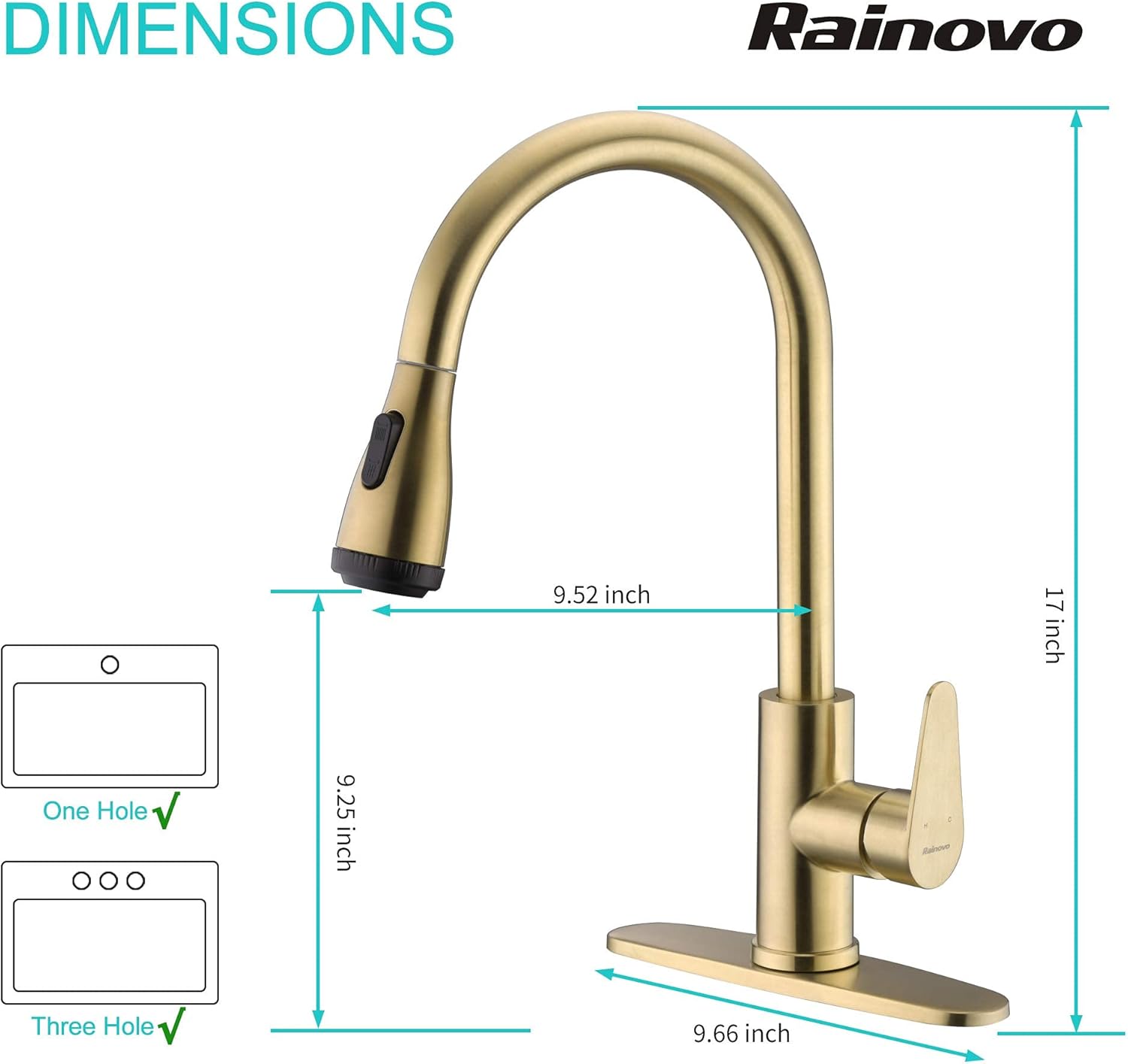Rainovo Touchless Kitchen Faucet with 4 Modes Pull Down Sprayer Automatic Motion Sensor, Commercial Kitchen Sink Faucet Single Handle High Arc Stainless Steel with 3 Hole Deck Plate, Brushed Gold - - 