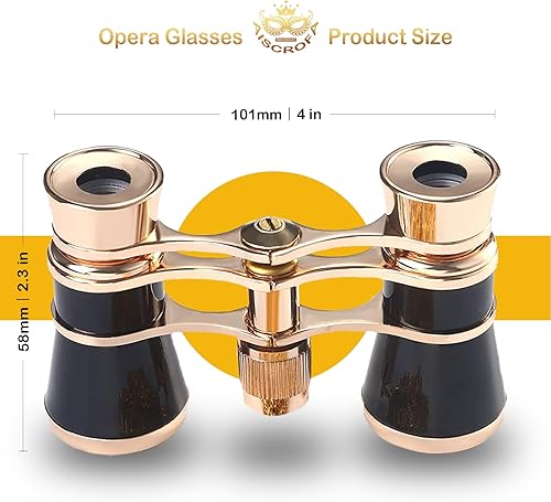Miniatura 3 de Gafas de ópera de 3 x 25 pulgadas, mini binoculares compactos, ligeros, con cadena para adultos, niños, mujeres en concierto musical (negro con