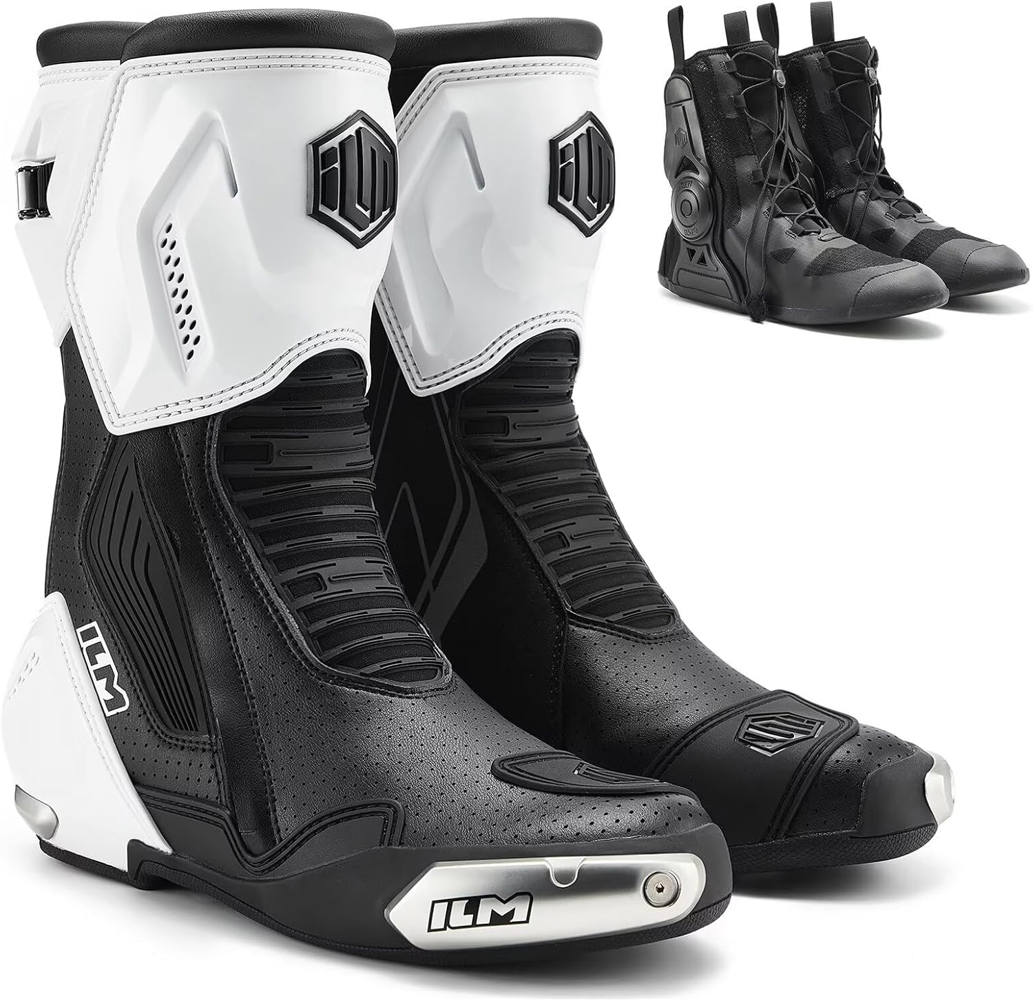 ILM Motorcycle Racing Boots Enhanced Ventilation Anti Slip Street Riding Sport Footwear CE Protective Gear Model BRC1 (White, 11)