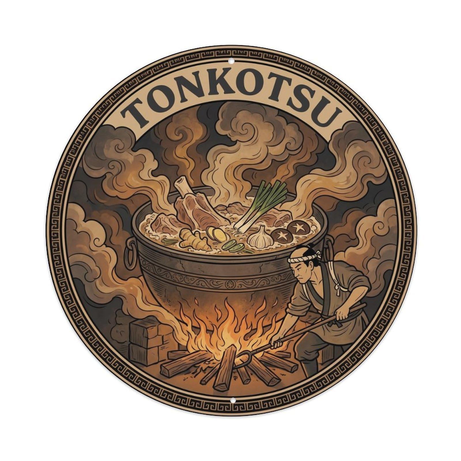 Olyhtr 8X8inch Classic Style Ramen Broth Bones Simmering Ukiyo Woodblock Smoke Brown Metal Tin Sign
