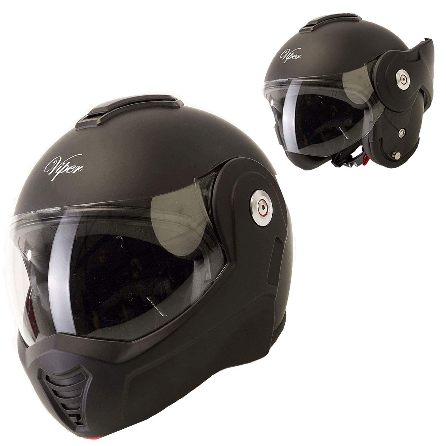 RS202 REVERSE Viper RS202 Reversible Motorcycle Helmet Matt Black Modular Flip-Up ECE Approved Bike Scooter Touring Gear (XS (53-54 CM)