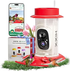HIXX Smart Hummingbird Feeder with Camera Solar Powered, with Ant Moat & Bee Proof AI Bird Recognition, Easy Clean & Refill, with Coolfly Birdwatching APP, Ideal Gifts for Hummingbird Lover (17.5 oz) asin的图片