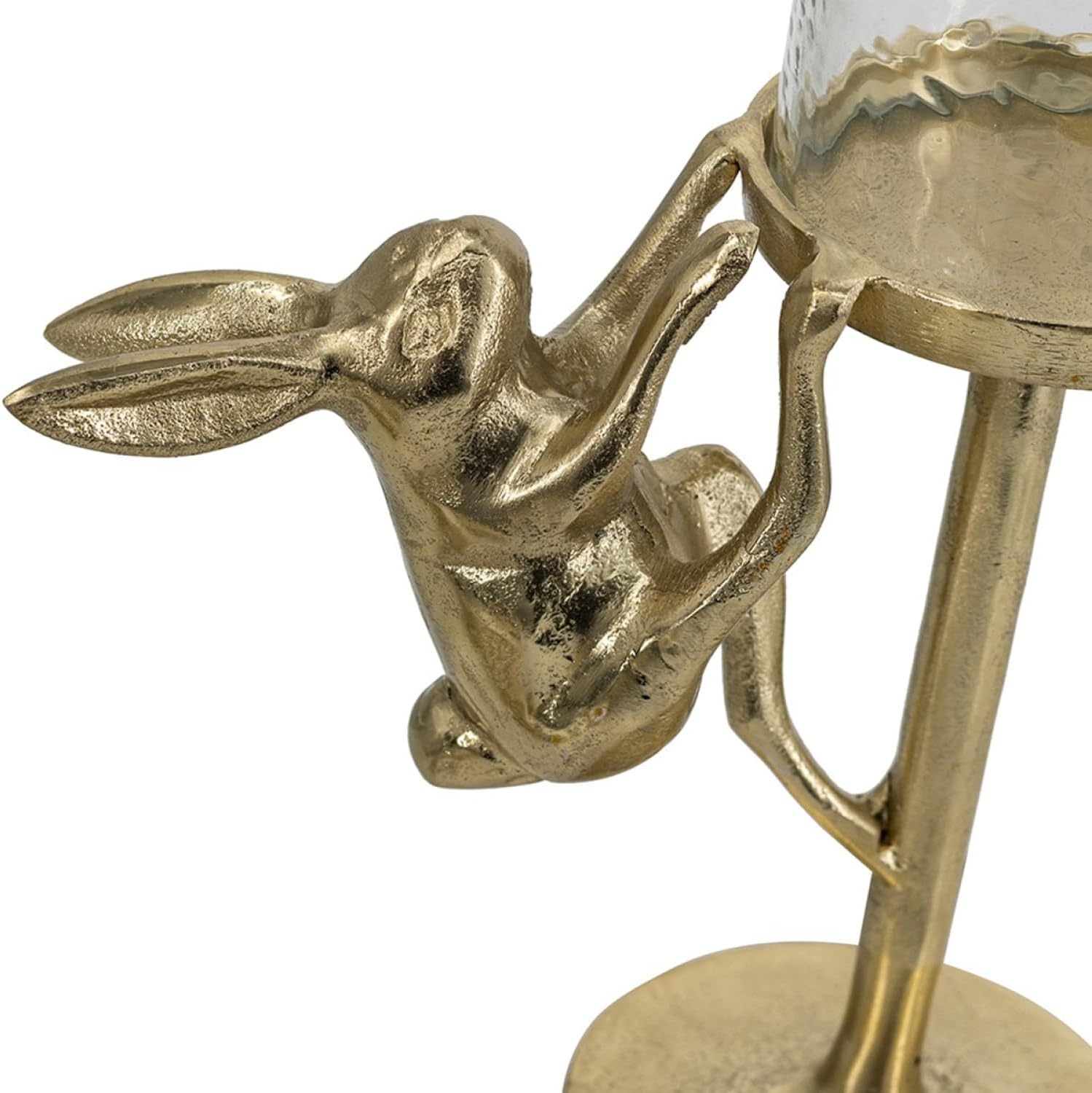 Set of 2 Gold Rabbit Pillar Candle Holder with Clear Glass Hurricane Shade - Gold, Clear - Rich Metallic Gold Finish - Holiday Décor
