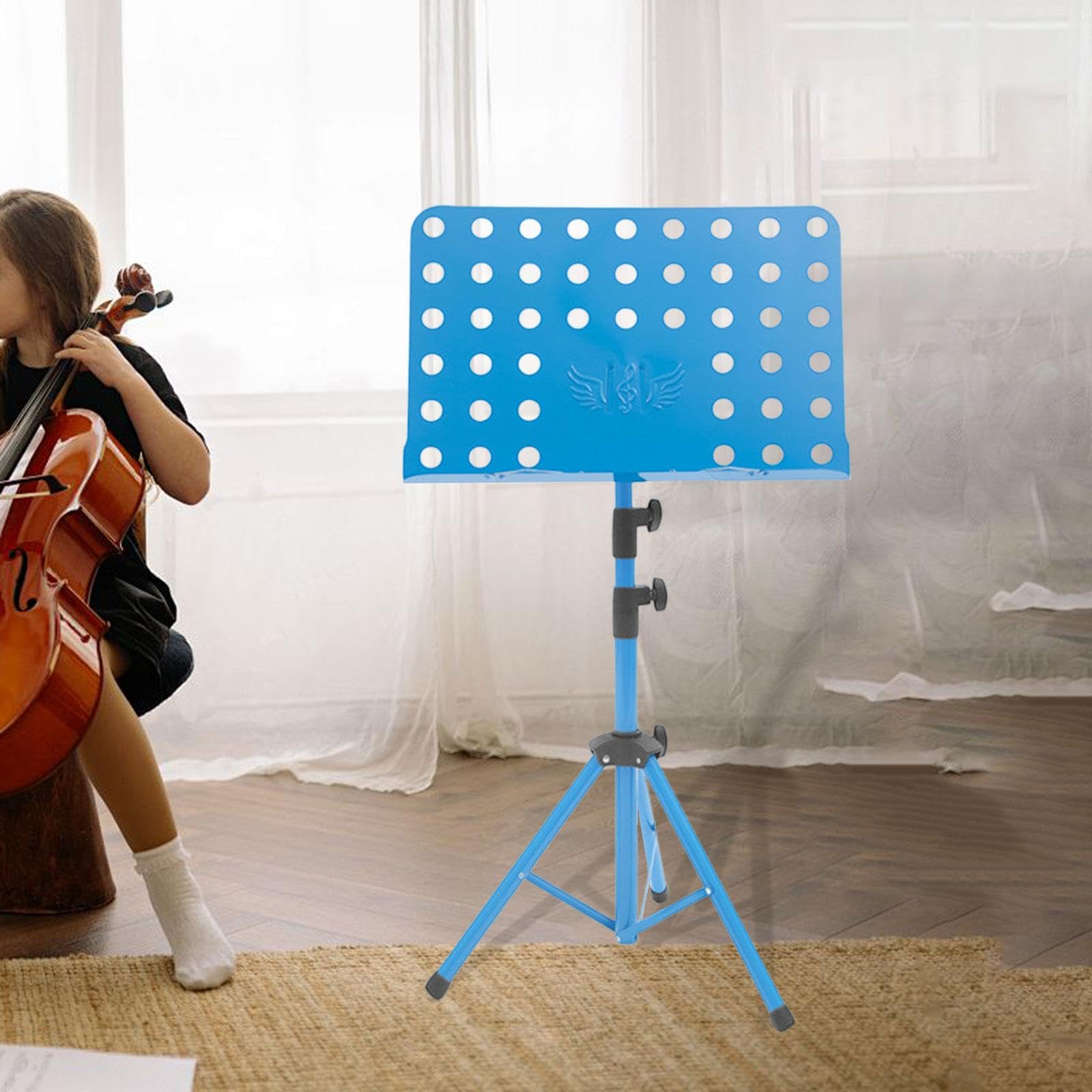 Fenteer Atril para partituras, altura ajustable, práctico, antideslizante, plegable, para libros, notas musicales, para músicos, Azul