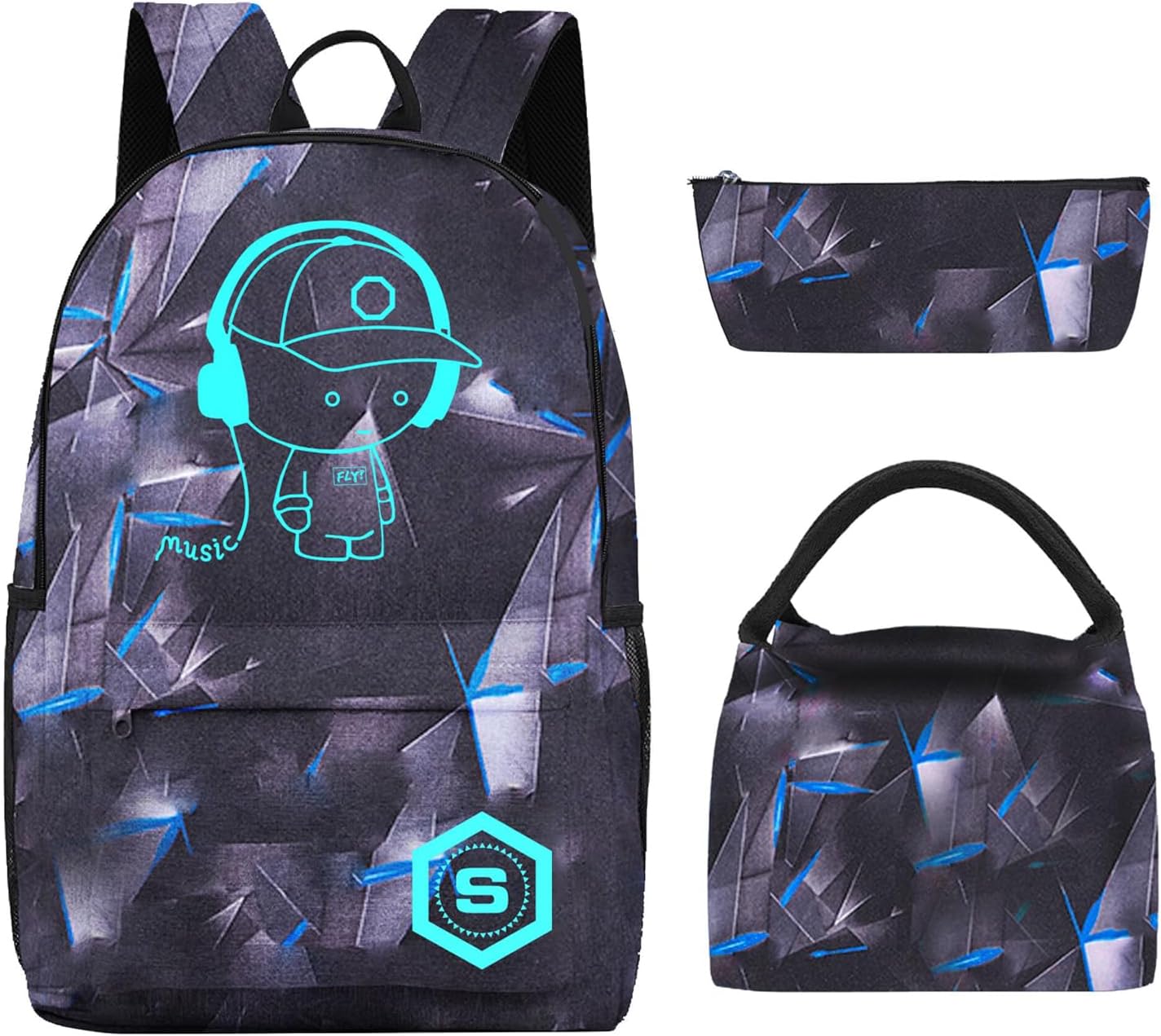 FLYMEI Anime Backpack for Boy, Lightweight Casual Backpack Anime Cartoon Luminous Backpack with USB Charging Port