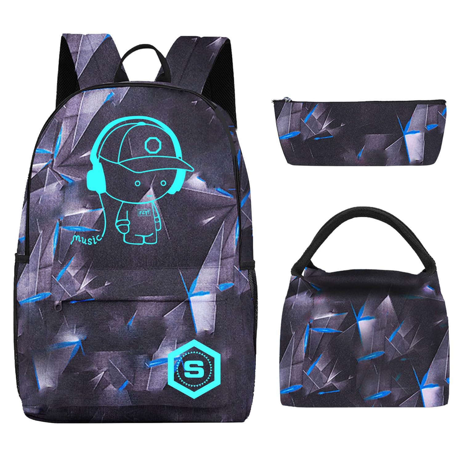 FLYMEI Anime Backpack for Boy, Lightweight Casual Backpack Anime Cartoon Luminous Backpack with USB Charging Port