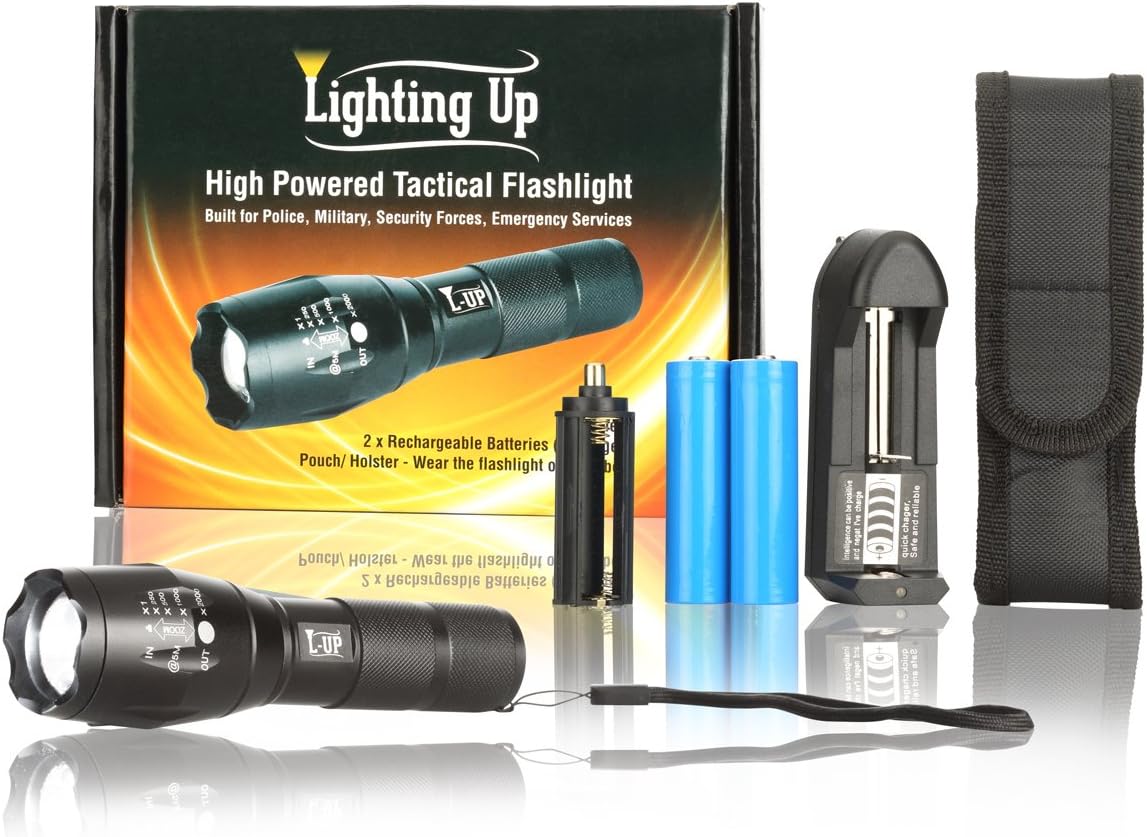 Amazon Com Rechargeable Flashlight With Holster 18650 Battery Flashlights Tactical T6 Led Spotlight Includes Belt Holster And Spare Battery Lamparas Recargables Camping And Hiking Hand Torch Tools Home Improvement