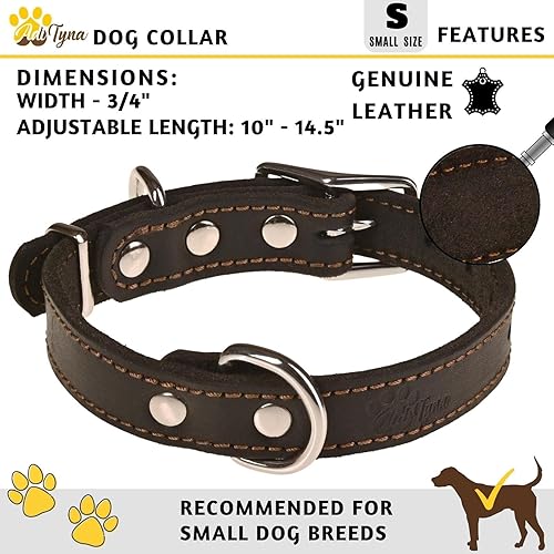 Miniatura 4 de Collar de perro de cuero negro resistente, collar de perro suave y fuerte para cachorros o perros pequeños (pequeño cuello de 10 a 14.5 pulgadas,