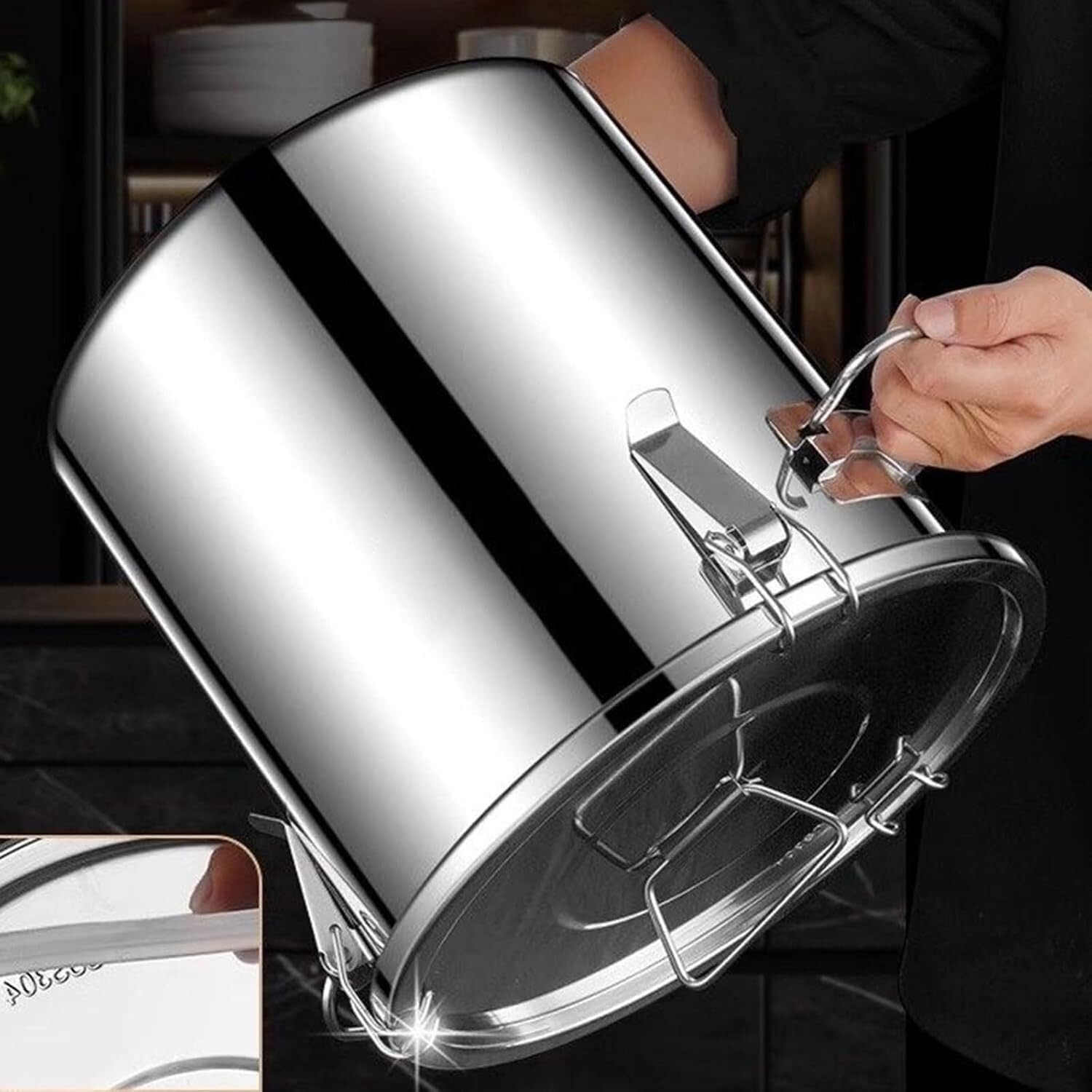 Contenitore ermetico in acciaio inossidabile 304 per caffè, farina e riso | Coperchio ermetico a 3 chiusure, acciaio inossidabile 304, bocca larga per raccogliere facilmente