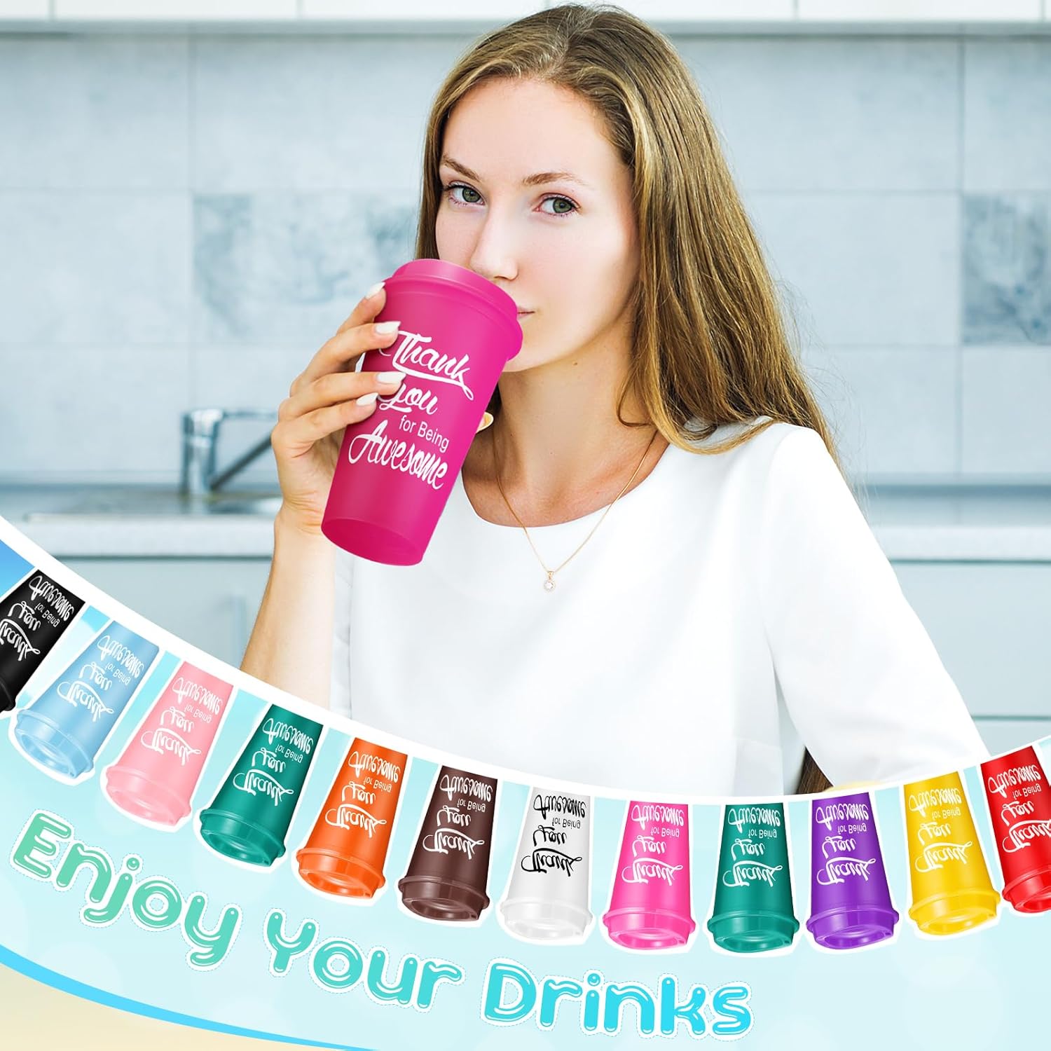 Skylety 72 Thank You Gifts Bulk 16 oz Coffee Cups Employee Appreciation Tumblers with Lid Reusable Plastic Coffee Cups Housekeeping Week Gifts for Coworkers Team Staff Volunteer (Corlorful)