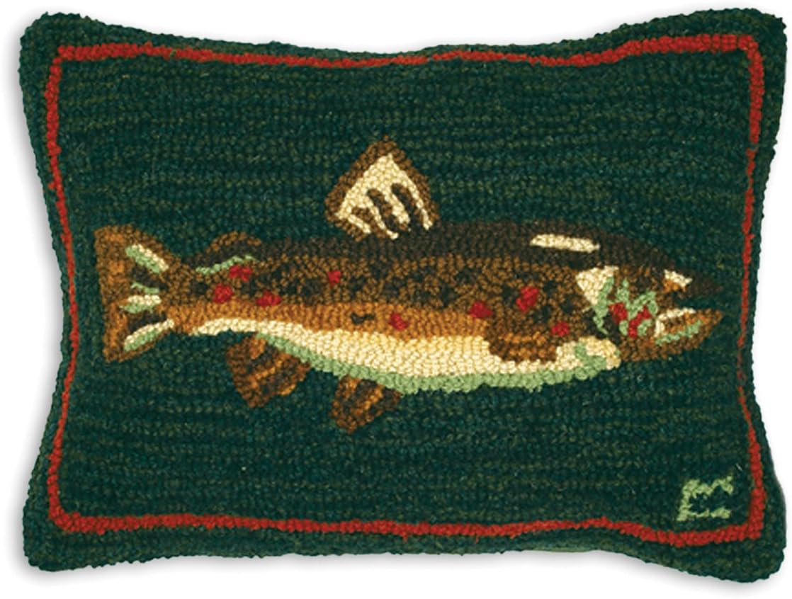 Chandler 4 Corners Artist-Designed Brown Trout Hand-Hooked Wool Decorative Throw Pillow (14 in x 20 in) Lake & Lodge Themed Rug for Hallway, Living & Dining Rooms - Easy Care - Lake Life Home Décor