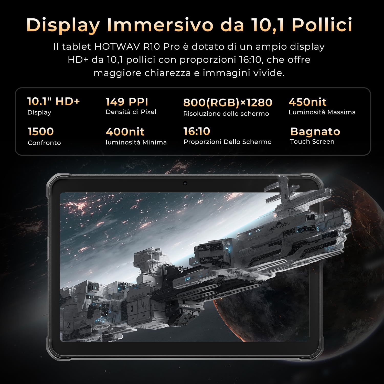 HOTWAV R10 Pro 2025 Tablet Rugged Android 14, 10.1 Pollici HD+ Tablet Robusto 10800mAh, 20GB+256GB/1TB TF Tablets, 13MP+5MP Octa-Core IP68 Tablets Impermeabile Dual SIM 4G-LTE/5G WiFi/Face ID/GPS/OTG