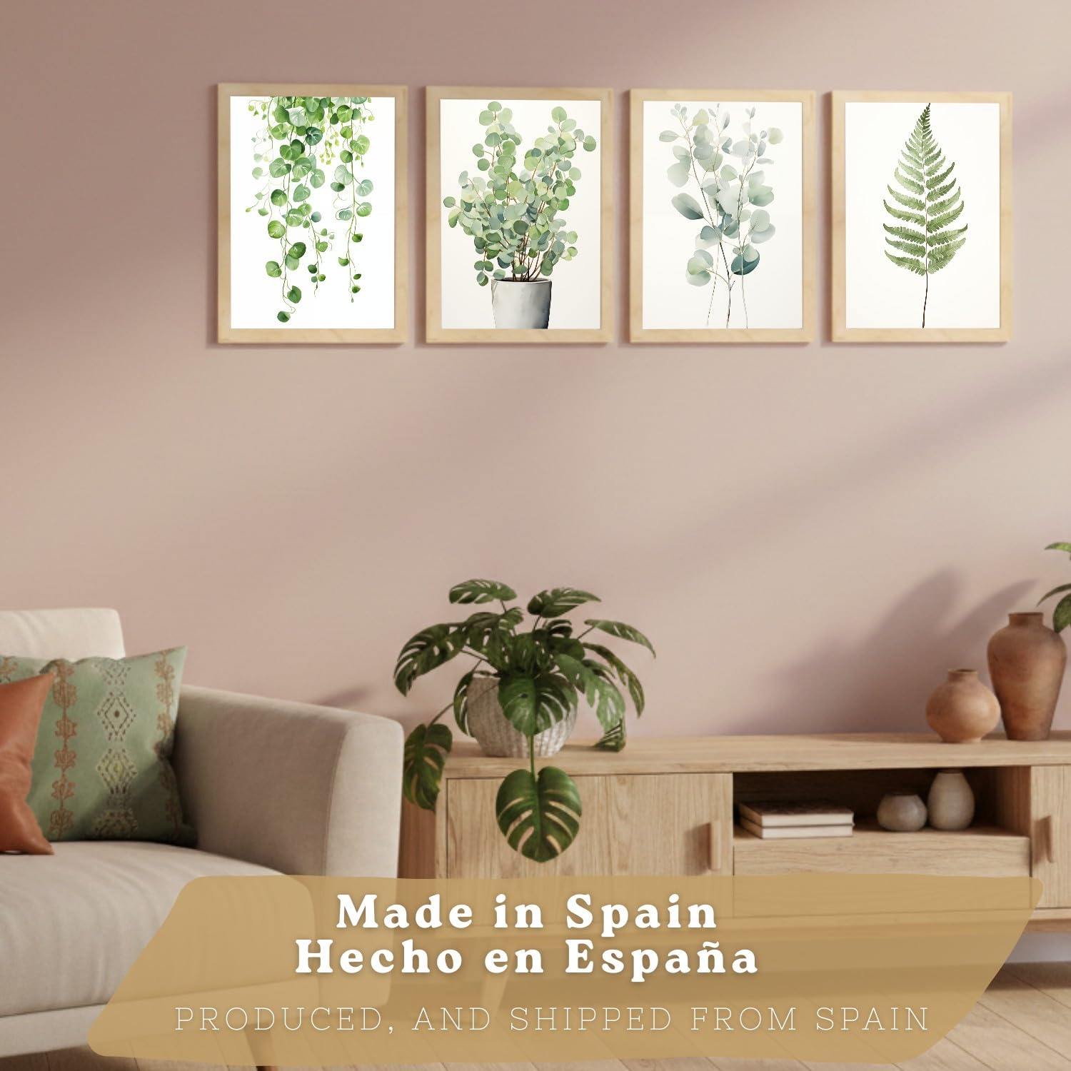 Nacnic Set 4 Quadri Botanici Boho Moderni Arredamento Salotto Camera Da Letto Cucina Bagno A3 Telaio In Legno Chiaro