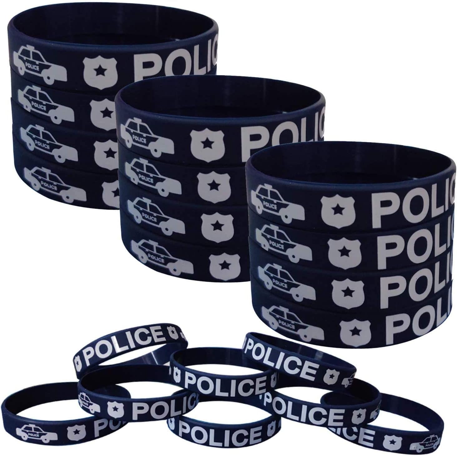 CupaPlay48PCS Police Party Rubber Bracelets - Police Baby Shower/Birthday Party Favors Supplies Gifts - Halloween Goodie Bag Stuffers Fillers Silicone Wristbands for Adult Kids