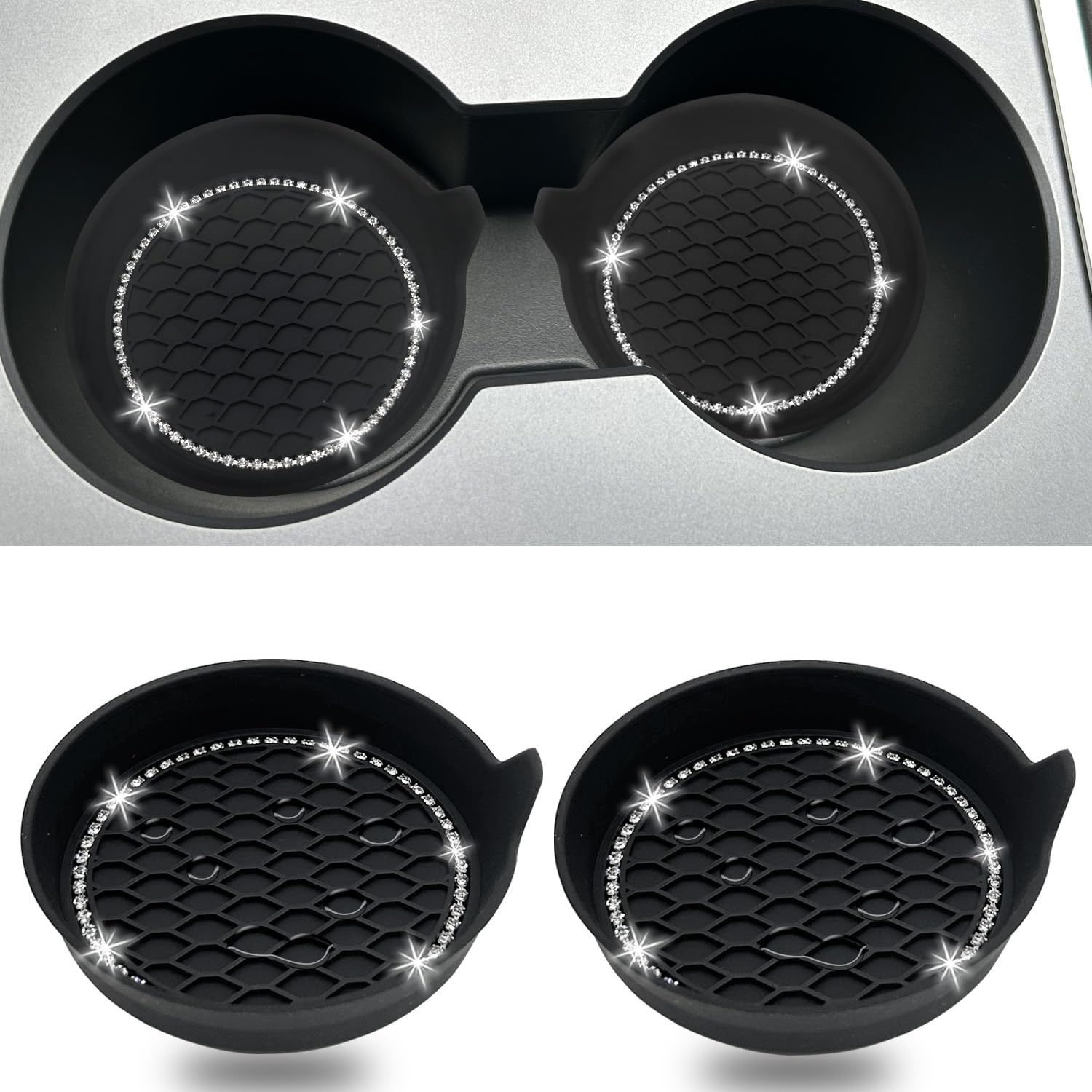 2 Pack Bling Cup Holder Coasters, Universal Car Cup Holder