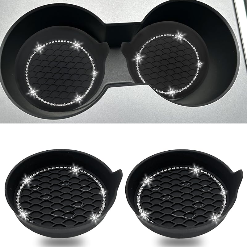 Kit de Coasters para Porta-Copos Automotivo em Silicone com Strass NBTEPEM, Preto New Black, 2 unidades