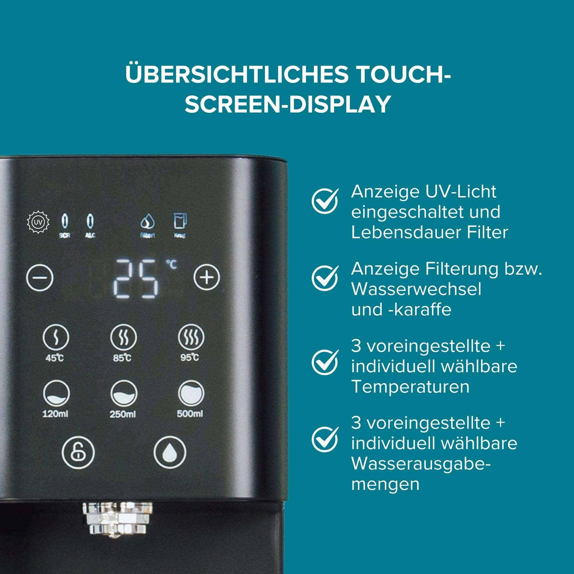 Health Rise Pure Water Pro Auftisch Umkehrosmoseanlage, Osmose Wasserfilter 5-stufig mit UV-Licht, Heißwasserfunktion 45-100°C, 4,5L Tank, Inkl. 2 Wasserkrüge