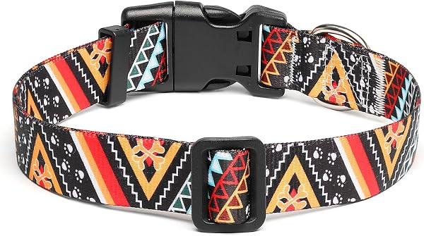 Mercano Collar para Perros Ajustable y Resistente - Patrones de Diseño Especial, Cómodo Nylon Suave para Perros Pequeños Medianos Grandes (M, Ethnic Dorado) - 2