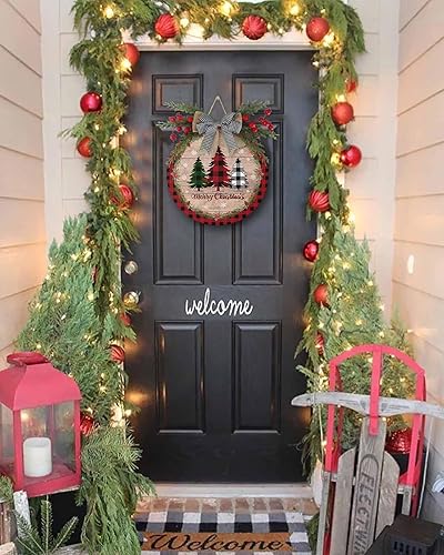Miniatura 2 de Letrero de bienvenida con texto en inglés Merry Christmas para la puerta delantera, árbol de Navidad, letrero de puerta de árbol de Navidad con