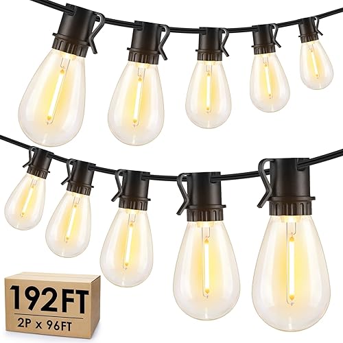 Miniatura 9 de Guirnalda de luces LED para exteriores, 96 pies, luces impermeables para patio con 30+2 bombillas de plástico colgantes Edison vintage de 2700 K