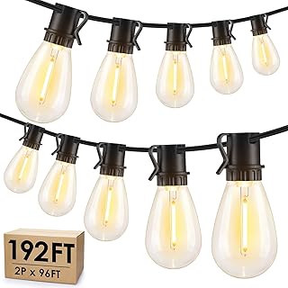 Larkvue 192FT(2x96FT) LED Outdoor String Lights, Patio Lights with 60+3 Shatterproof Waterproof 2700K Dimmable Bulbs, Link...