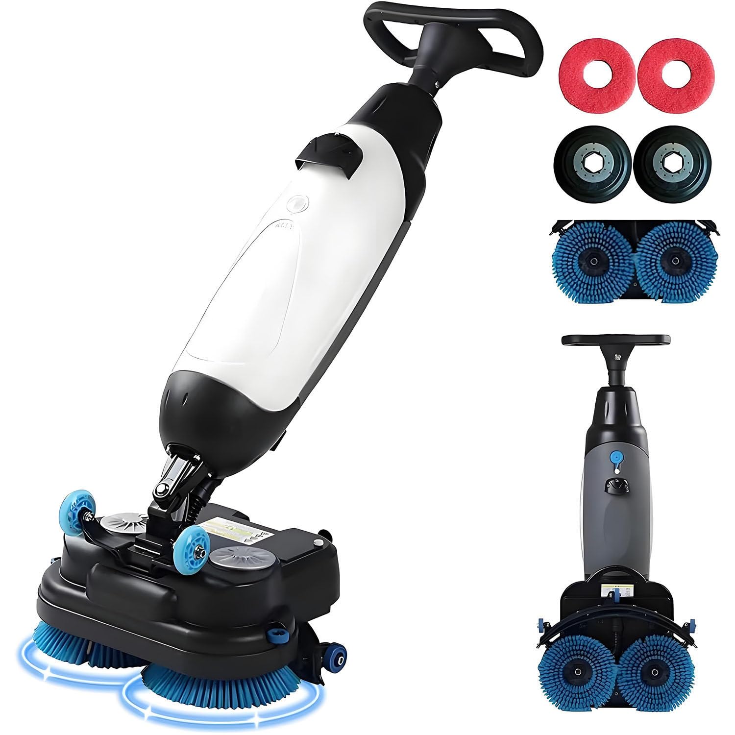 JozyJul 17" Commercial Floor Scrubber Machine with Double Brush Disc Battery-Powered Multi-Functional Floor Buffer Machine 360°Rotation,13000 sqft,360 RPM Motor,1-Gal Tank White