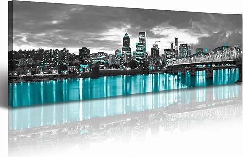 JiazuGo - Paisaje urbano en lienzo impreso en blanco y negro, obras de arte moderno para pared con vistas panorámicas de ciudades, cuadros de 14 x