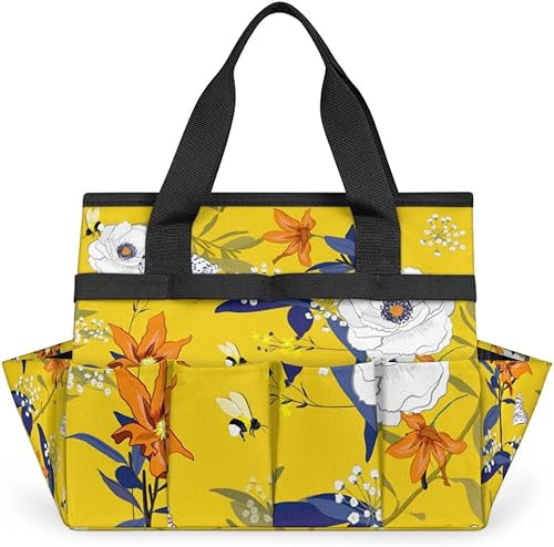 Bolsa de herramientas de jardín con diseño de mariposas y abejas de flores para mujeres y hombres, bolsas de almacenamiento de herramientas de