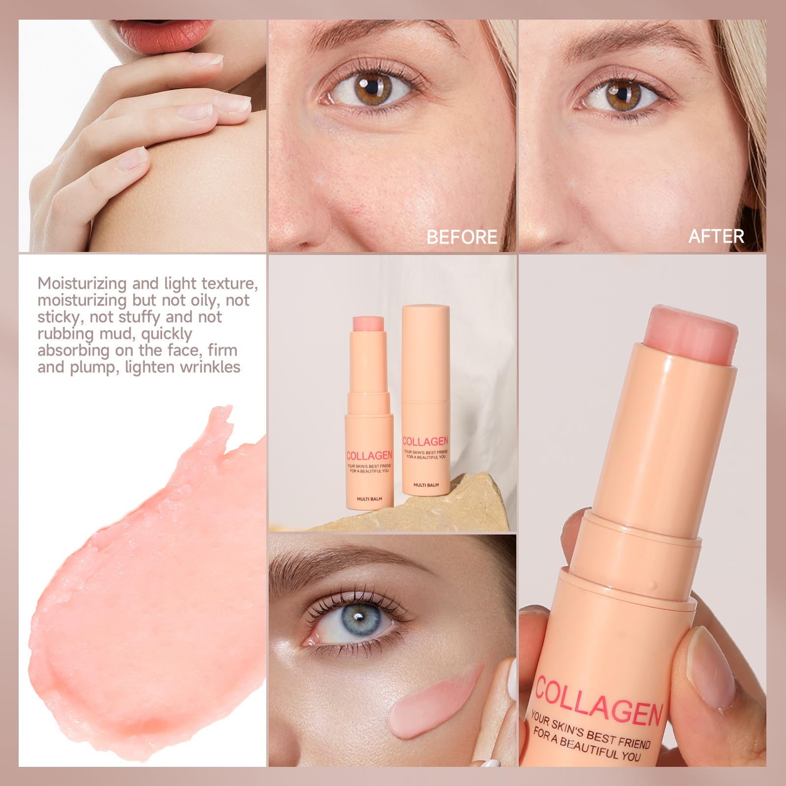 Collagen Multi Balm for Face, Anti Wrinkles Moisturiser Stick, Collagen Wand Stick, Wrinkle Bounce Multi Balms - Image 3