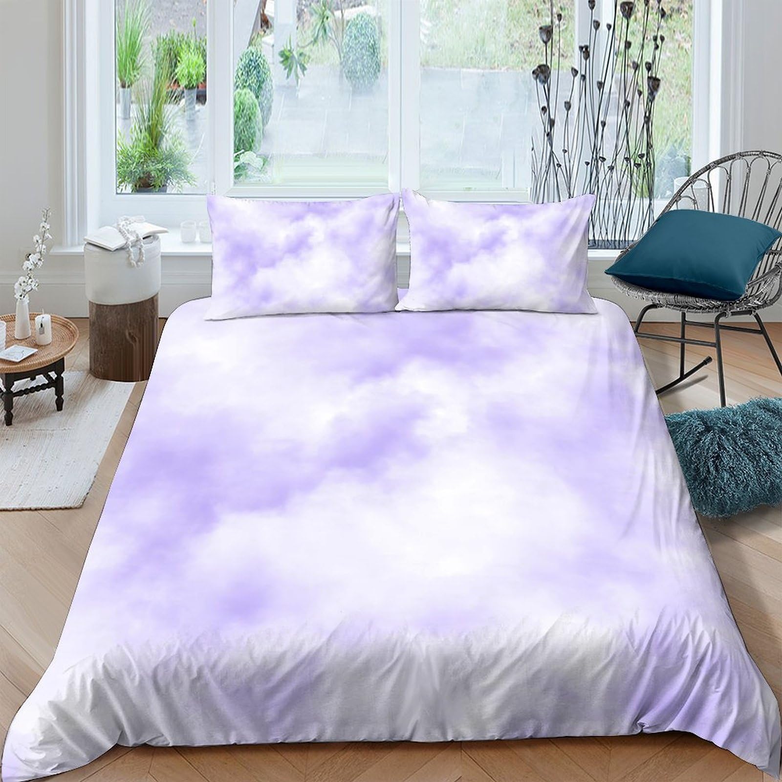 Ctjqhvkz Style-3 3D Printed Purple Cloud Fitted Sheet Microfiber Soft Breathable Dreamy Sky Mattress Cover Bedroom Dorm Decor Single（135X200cm）