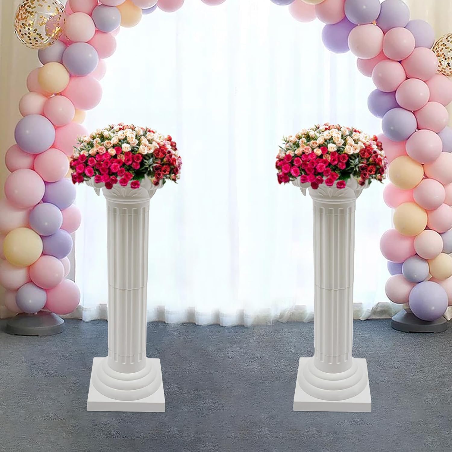 4 Colonne Romane Bianche Alte 88 Cm (2,9 Piedi) per Matrimoni - Pilastri Decorativi per Matrimoni, Feste Ed Eventi - Eleganti Piedistalli Floreali per Centrotavola Mozzafiato White
