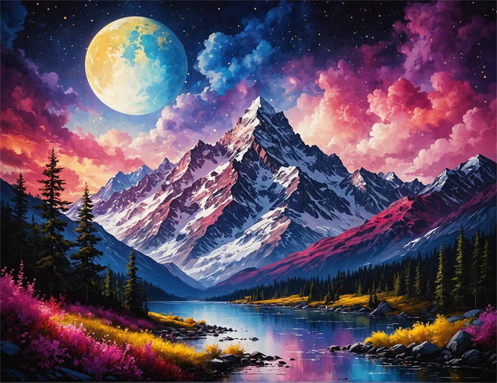 Puzzle 1200 Pezzi Montagne Luna Puzzle per Adulti, Difficile e Sfidante con Poster Idea Regalo per Appassionati Puzzle Classici