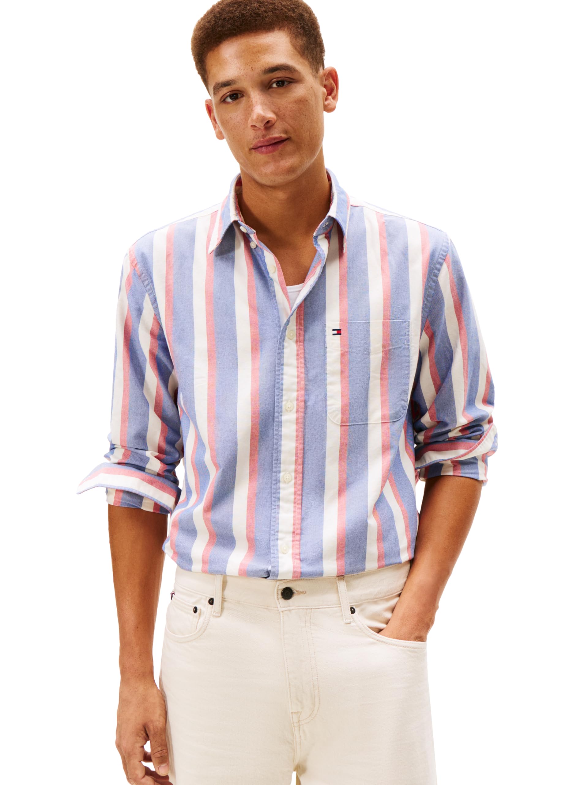 Tommy Hilfiger Mens Long Sleeve Oxford Shirts in Regular Fit, Men's Button Down Shirts, Also Available in Big and Tall
