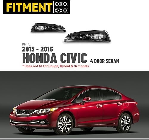 Miniatura 9 de Faros antiniebla para Honda Civic Sedan 4 puertas 2013 2014 2015 con bombillas halógenas H11 12V55W, conjunto de lámparas antiniebla incluye kit de