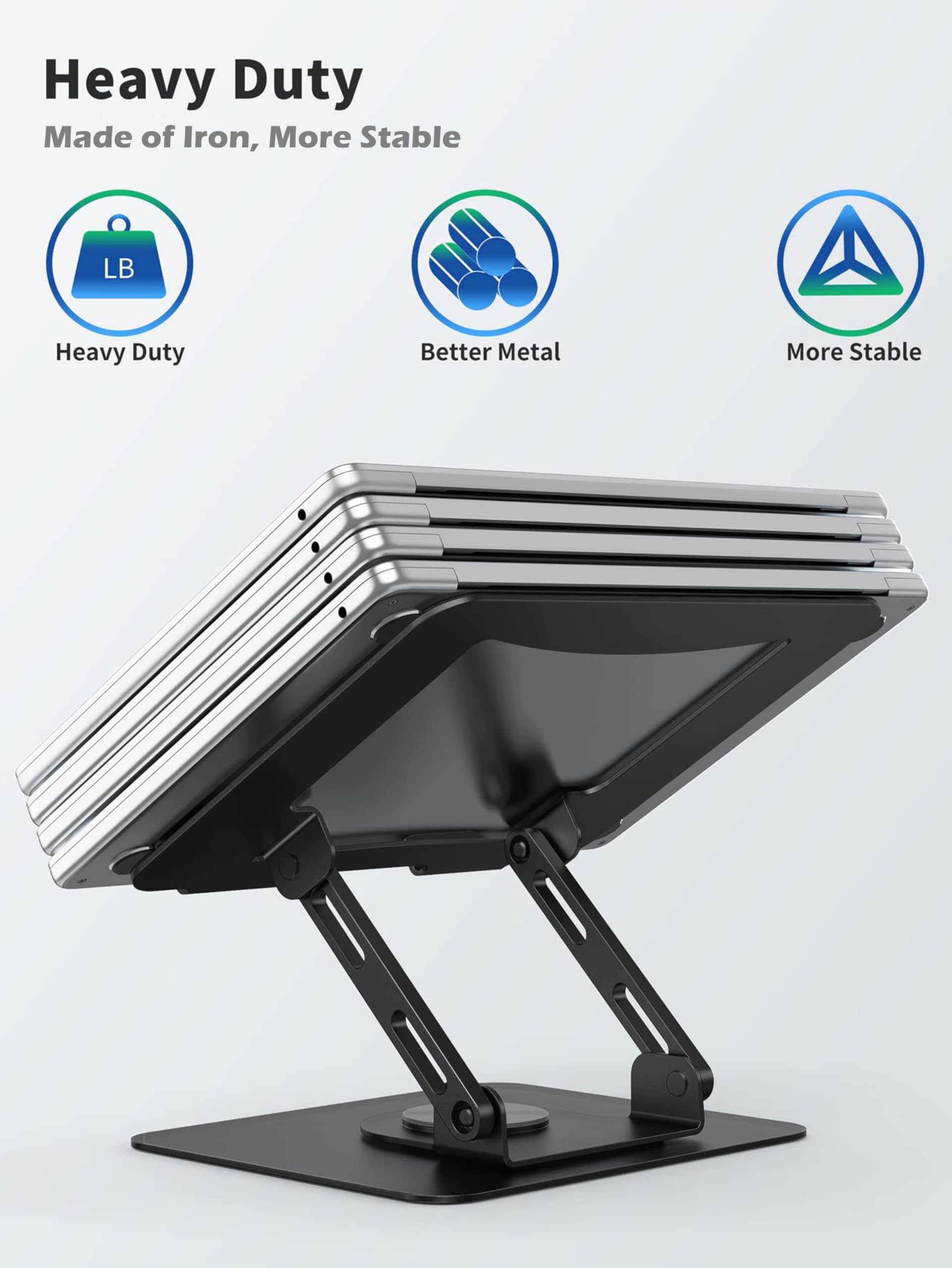 Fuel co Aluminium Laptop Stand Foldable Height Angle Adjustable Laptop Riser for Desk Compatible for MacBook/Lenovo/Dell Notebook up to 15.6 Inches rotatable Aluminum 360 Rotating Base (Silver) : Amazon.in: Computers & Accessories