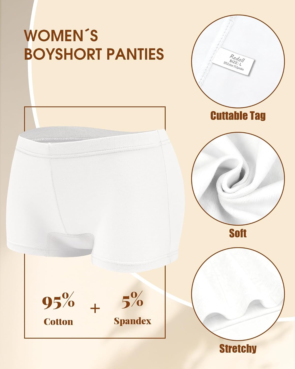 4 Pack Women's Cotton Boyshorts Panties Boxer Briefs for Ladies Full Coverage Underwear - Image 3