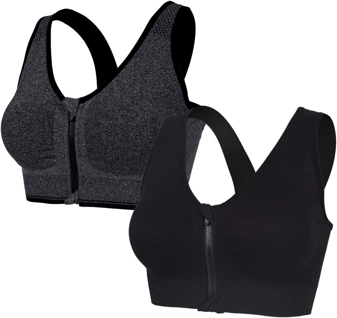 HOPEE Women's Zip Front Sports Bra Post-Surgery Removable Pads Active Sports Bra