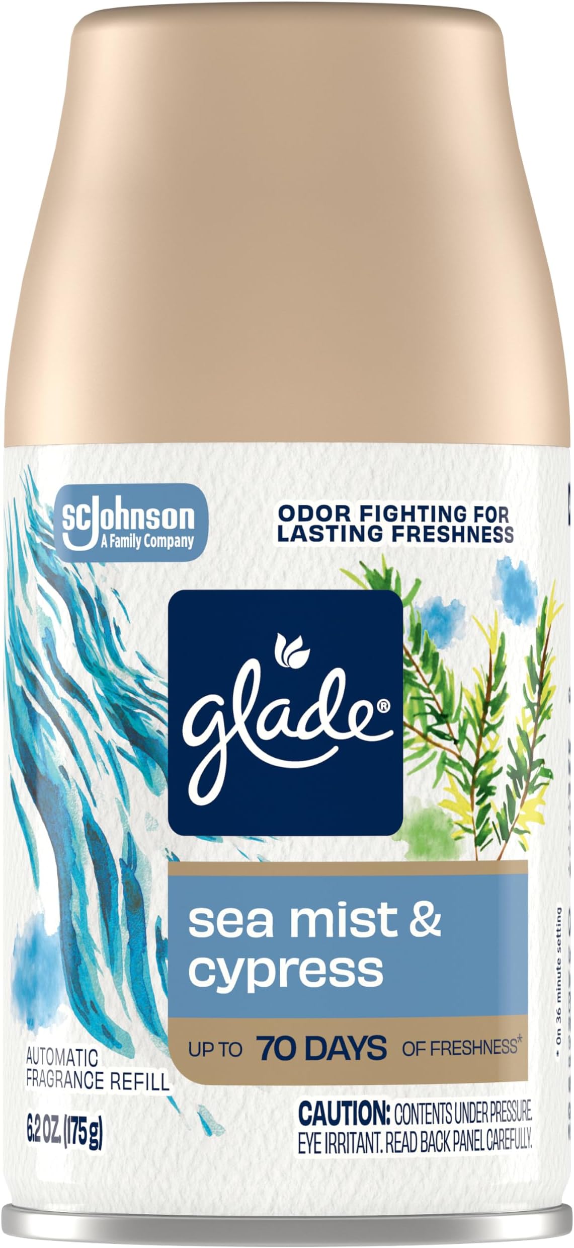 Glade Automatic Spray Refill, Sea Mist & Cypress, Scented Air Freshener for Home and Bathroom, 6.2 Oz