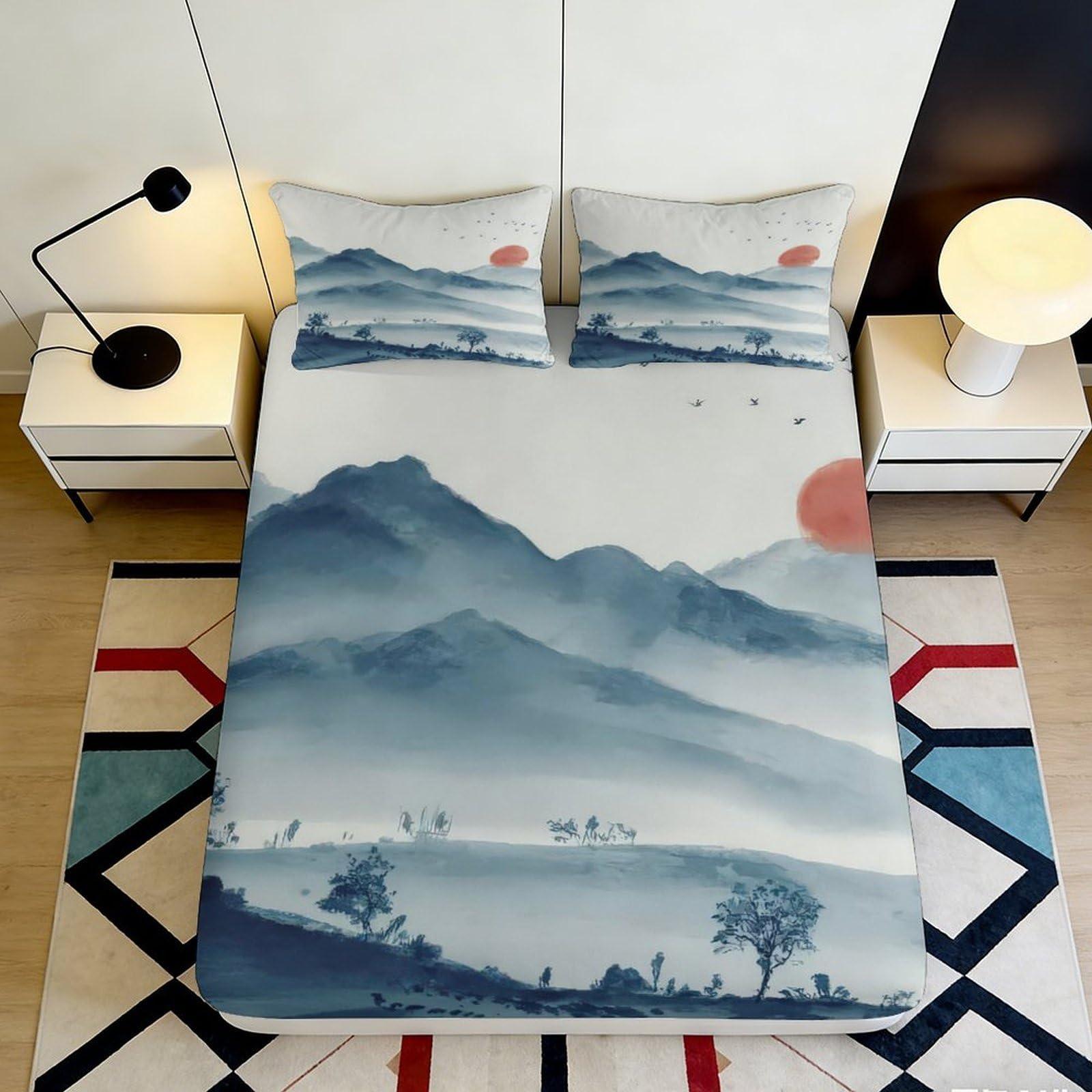 3D Printed Ocean Octopus Microfiber Non-Slip Deep Pocket Fitted Sheet Bedroom Set for Adults Marine Mattress Fitted Cover Washable Protector 180x200x25cm