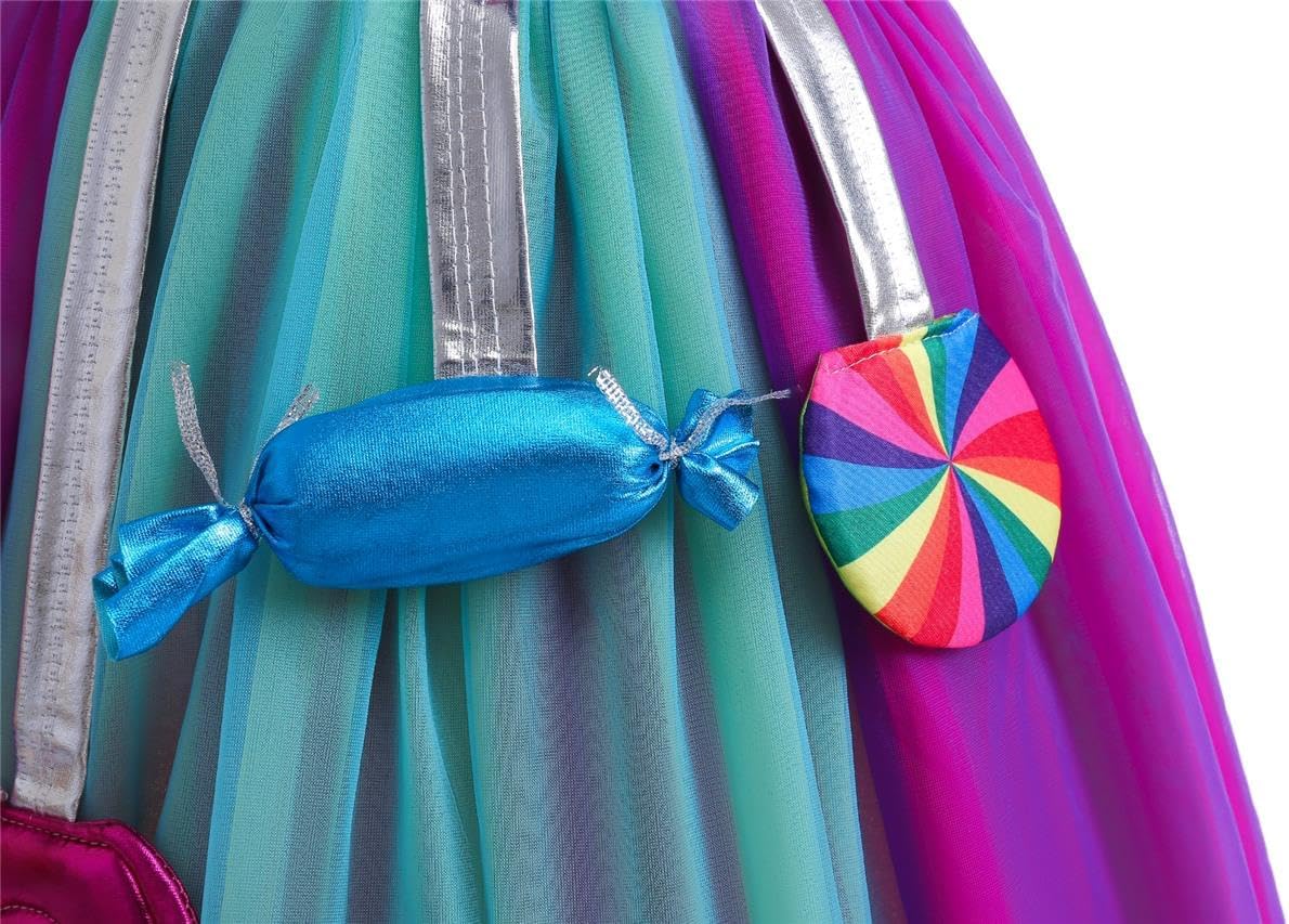 Dressy Daisy Little Girls Candy Costume Fancy Dress Rainbow Skirt for Carnival Halloween Birthday Party with Headband, Purple