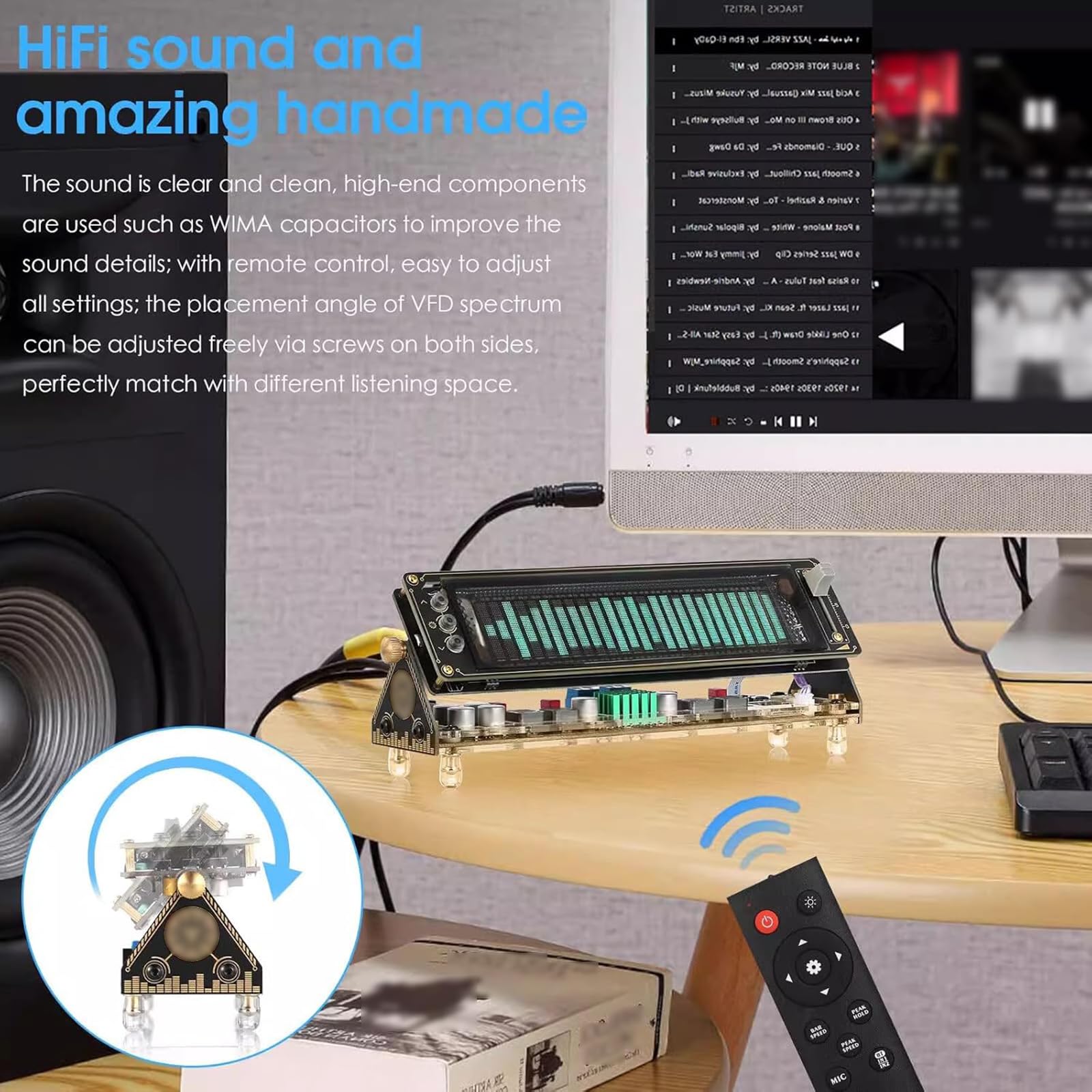 Orologio Spettro Musicale a LED, Analizzatore Spettro Audio, con Display Schermo VFD, 5 modalità Spettro E 2 modalità Orologio, Alta Risoluzione 25×15, per Musicisti E Appassionati di Audio